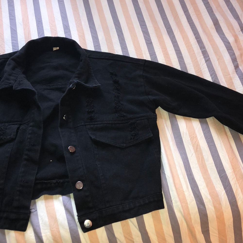 Black cropped denim jacket